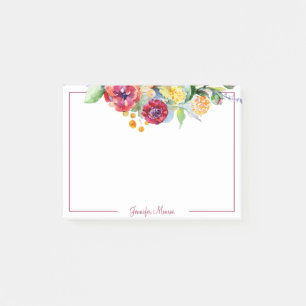 Red and orange watercolor floral personalised post-it notes