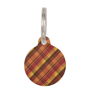 Red And Orange With Brown Plaid Pattern Pet Tag