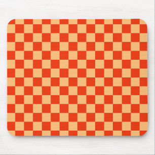 Red and Peach Check Checkered Checkerboard Pattern Mouse Pad