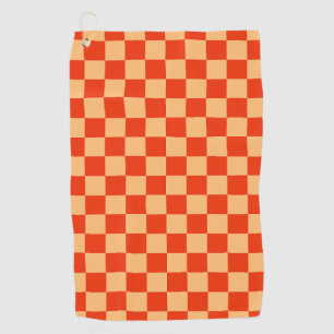 Red and Peach Check Chequered Chequerboard Pattern Golf Towel