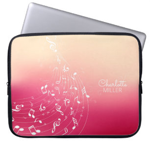Red and Peach Music Notes and Custom Name Laptop Sleeve