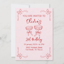 Red and Pink 2nd Birthday Invitation For Girls