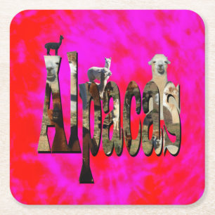 Red And Pink Alpaca Logo Design,   Square Paper Coaster