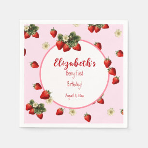 Red and Pink Berry First Baby Girl Birthday Party  Napkin