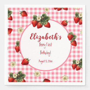 Red and Pink Berry First Baby Girl Birthday Party Napkin