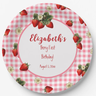 Red and Pink Berry First Baby Girl Birthday Party Paper Plate