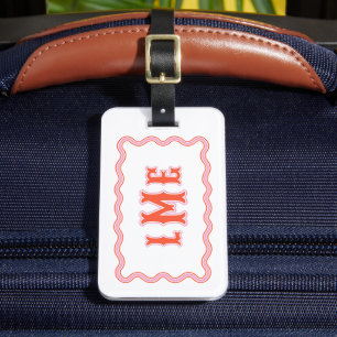 Red and Pink Bespoke Scalloped Monogram Luggage Tag