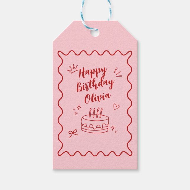 Red and Pink Birthday Gift Tags (Front)