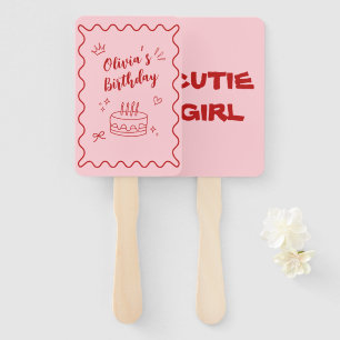 Red and Pink Birthday Hand Fan