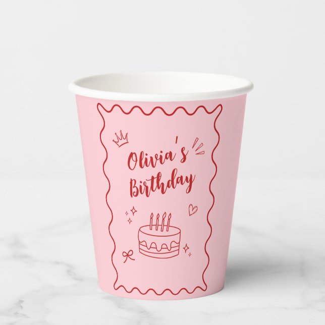 Red and Pink Birthday Paper Cups (Front)