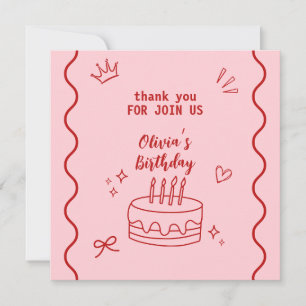 Red and Pink Birthday Thank You Card