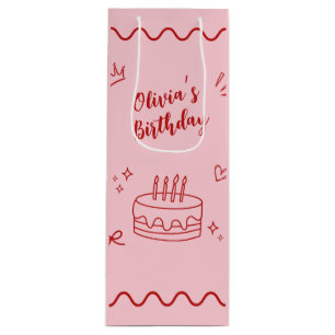 Red and Pink Birthday Wine Gift Bag