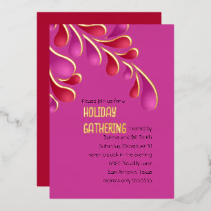 Red and Pink Bold Plume Foil Holiday Card