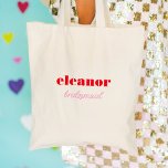 Red and Pink Bold Typography Bridesmaid Wedding Tote Bag<br><div class="desc">Modern and chic personalised tote bags make for superb welcome bags and bridesmaid wedding party gifts.</div>