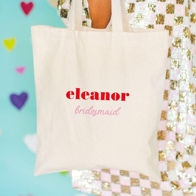 Red and Pink Bold Typography Bridesmaid Wedding Tote Bag (Red and Pink Bold Typography Bridesmaid Wedding Canvas Tote Bag)