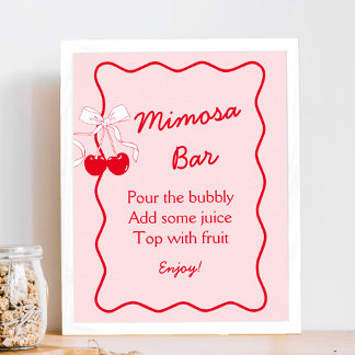 Red and Pink Bow Bridal Shower Mimosa Bar Poster