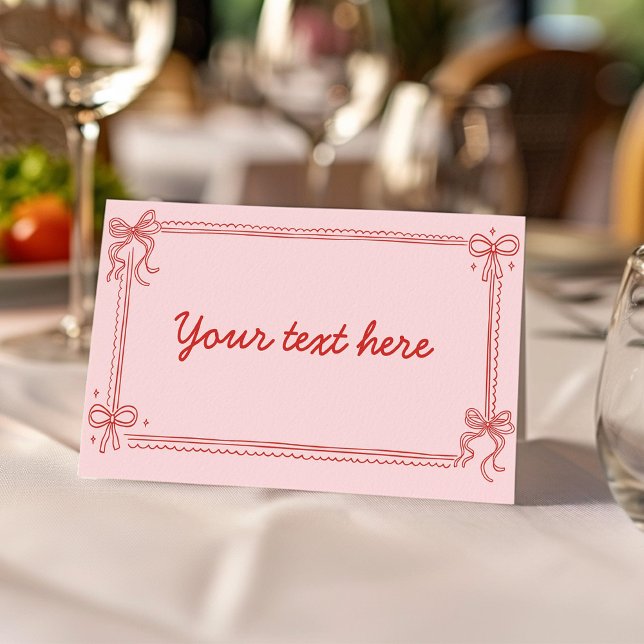 Red and Pink Bow Cake Birthday Party Food Tent Place Card (Creator Uploaded)