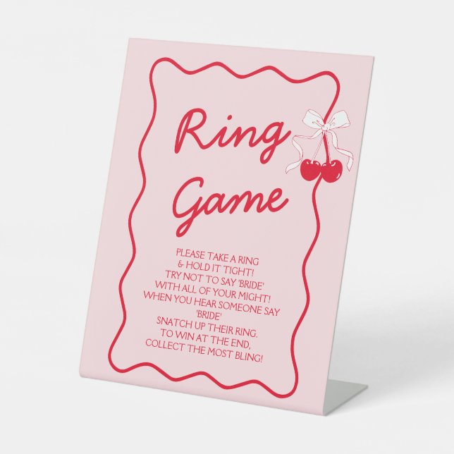 Red and Pink Bridal Shower Ring Game Pedestal Sign (Front)