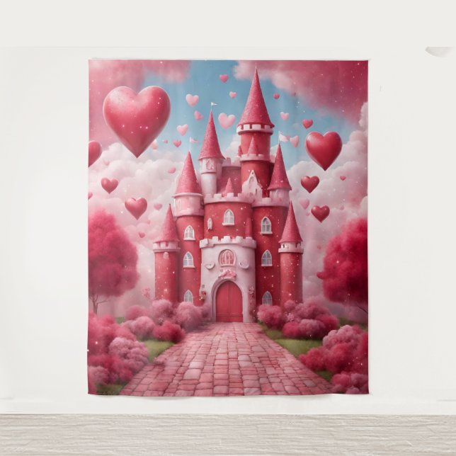 Red and Pink Castle Backdrop Tapestry (Front)