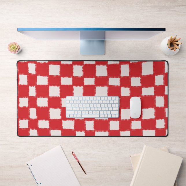 Red and Pink Chequerboard Pattern Bold and Stylish Desk Mat (Office 1)