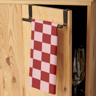 Red and Pink Chequerboard Tea Towel