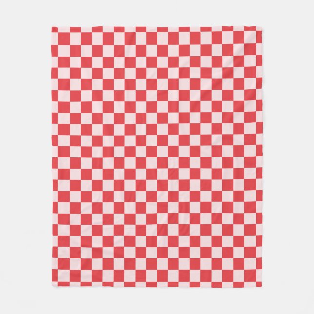 Red And Pink Chequered Pattern Chequerboard Check Fleece Blanket (Front)