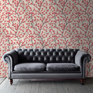 Red and Pink Cherry Blossom Pattern Wallpaper