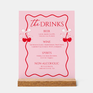 Red and Pink Cherry Bridal Shower Drink Bar Acrylic Sign