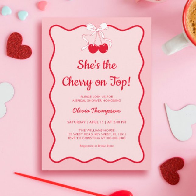 Red and Pink Cherry on Top Bridal Shower Invitation (Creator Uploaded)