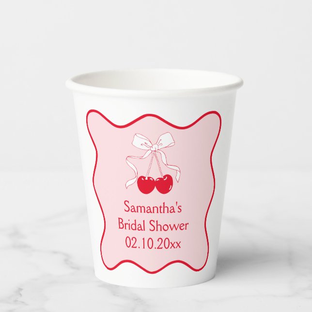 Red and Pink Cherry on Top Bridal Shower Paper Cups (Front)