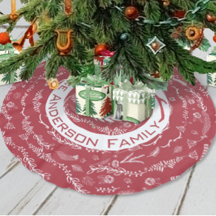 Red AND Pink Christmas Family Name Reindeer Arrows Brushed Polyester Tree Skirt