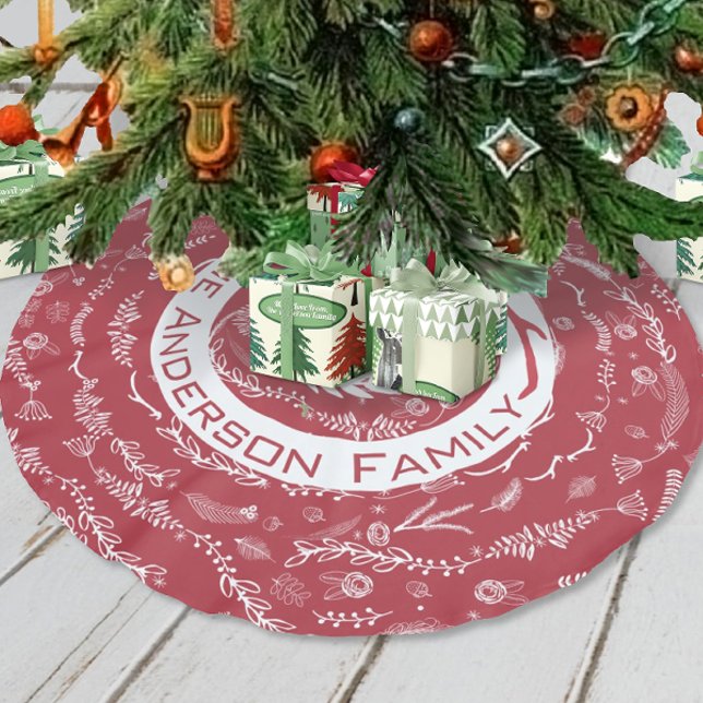 Red AND Pink Christmas Family Name Reindeer Arrows Brushed Polyester Tree Skirt (Creator Uploaded)