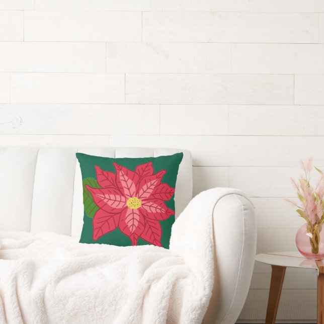 Red and Pink Christmas Poinsettia Cushion (Couch)