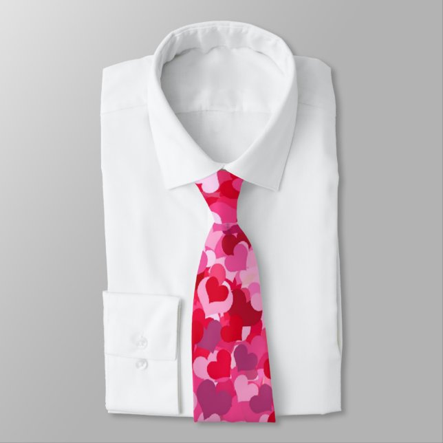 Red and Pink Confetti Hearts Tie (Tied)