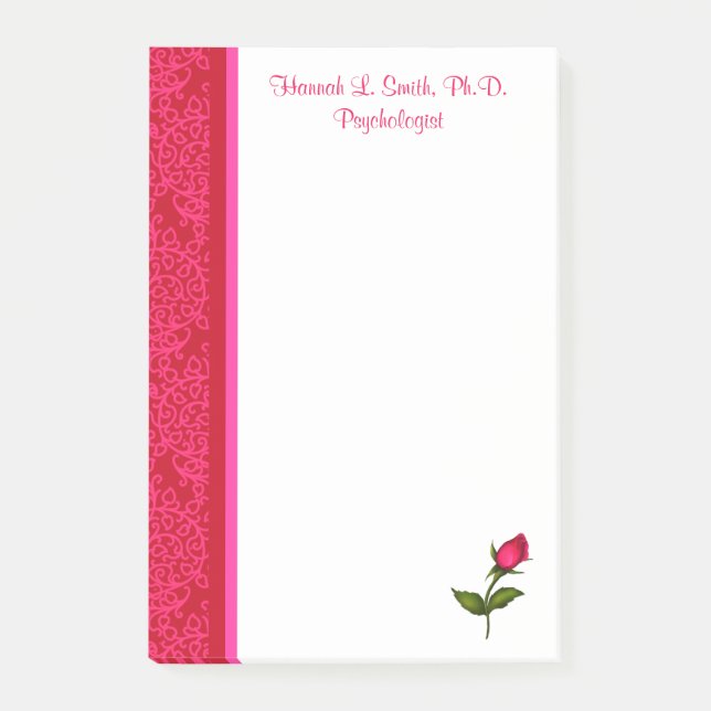 Red and Pink Damask Swirls Rose Notes (Front)