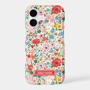Red and Pink Ditsy Flowers Monogrammed