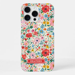Red and Pink Ditsy Flowers Monogrammed iPhone 16 Pro Max Case