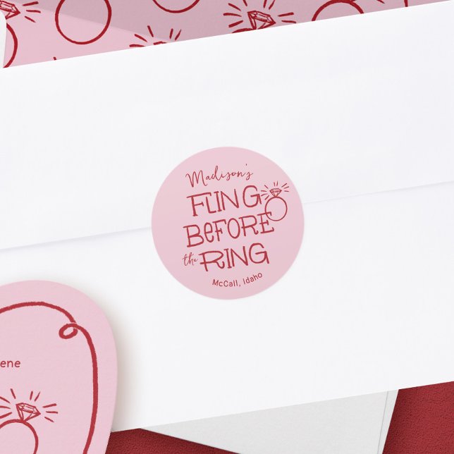 Red and Pink Doodle Sketch Fling Before the Ring Classic Round Sticker (Creator Uploaded)