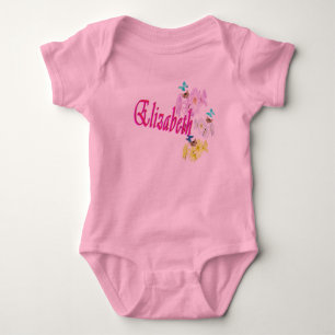 Red And Pink Elizabeth Name, Baby Bodysuit