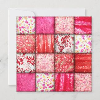 Red and Pink Faux Patchwork Quilting Pattern Invitation