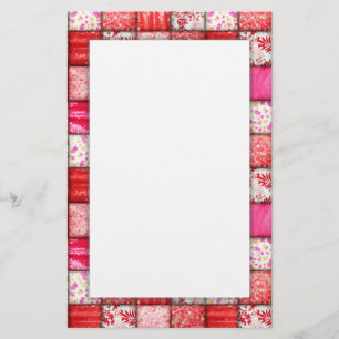 Red and Pink Faux Patchwork Quilting Pattern Stationery