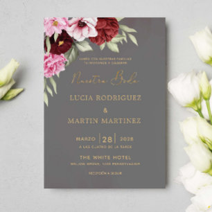 Red and Pink Floral Nuestra Boda Invitation