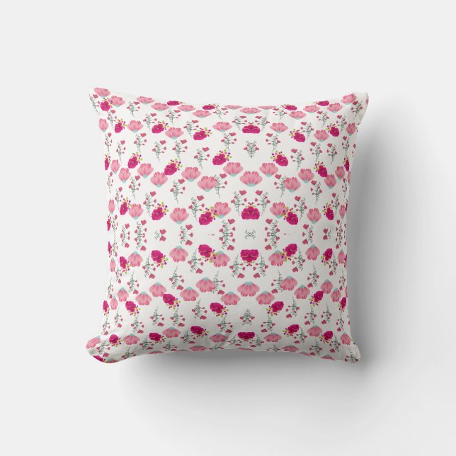 red and Pink Floral Pattern Cushion (Front)