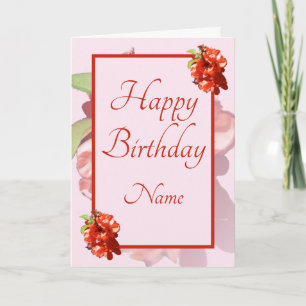 Red and Pink Flowering Quince Floral Birthday Card