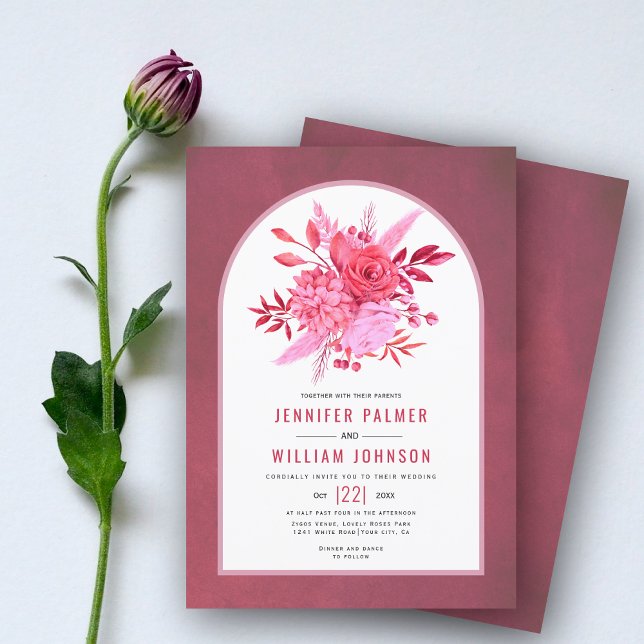 Red and pink flowers and arch wedding invitation (Creator Uploaded)
