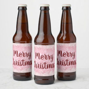 Red and Pink frost Merry Christmas Beer Bottle Label
