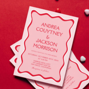 Red and Pink Funky Eclectic Wedding  Invitation