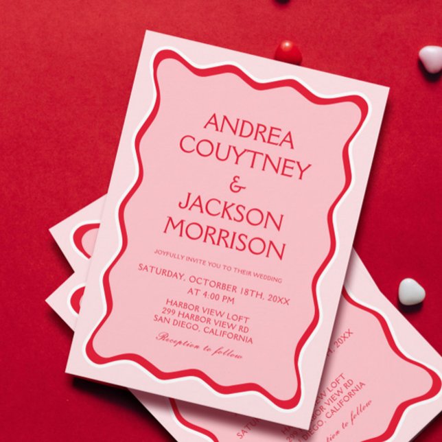 Red and Pink Funky Eclectic Wedding  Invitation (Creator Uploaded)