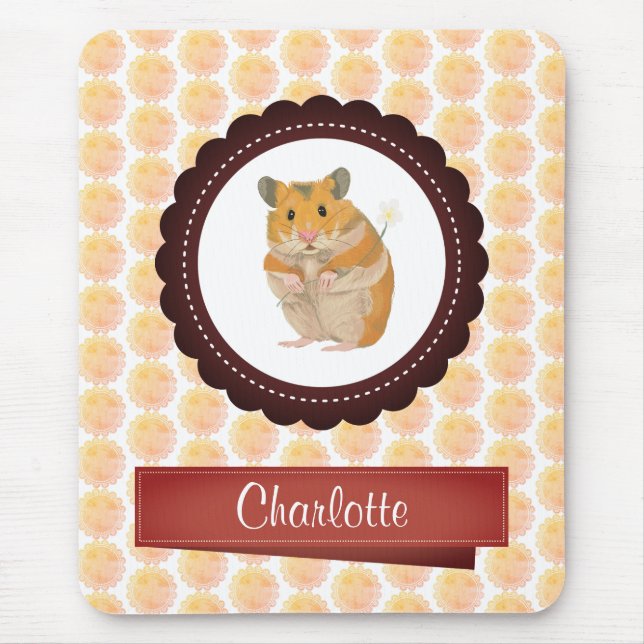 Red and Pink Girls Hamster Mouse Pad (Front)