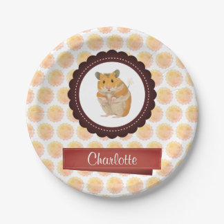 Red and Pink Girls Hamster Paper Plate